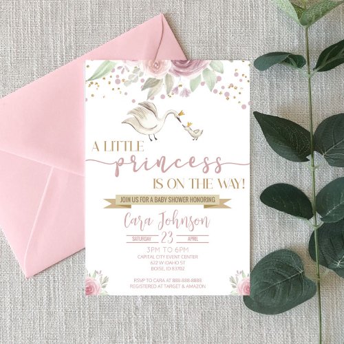 A Little Princess Mom Baby Swan Crowns Baby Shower Invitation