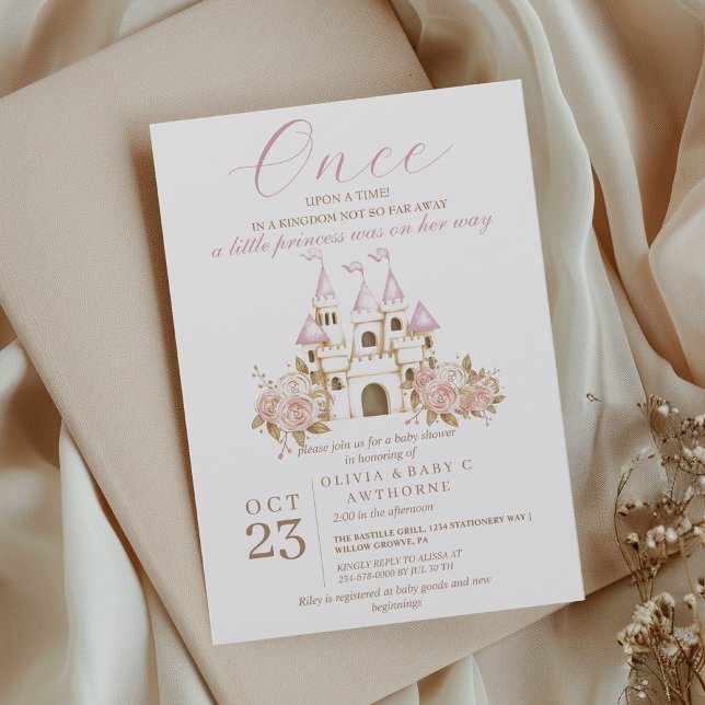 A little Princess Pink Castle Florals Baby Shower Invitation (Creator Uploaded)