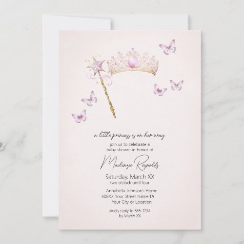 A Little Princess Tiara and Wand Pink Baby Shower Invitation