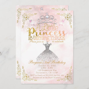 A Little Princess turning THREE 3rd Birthday Party Invitation