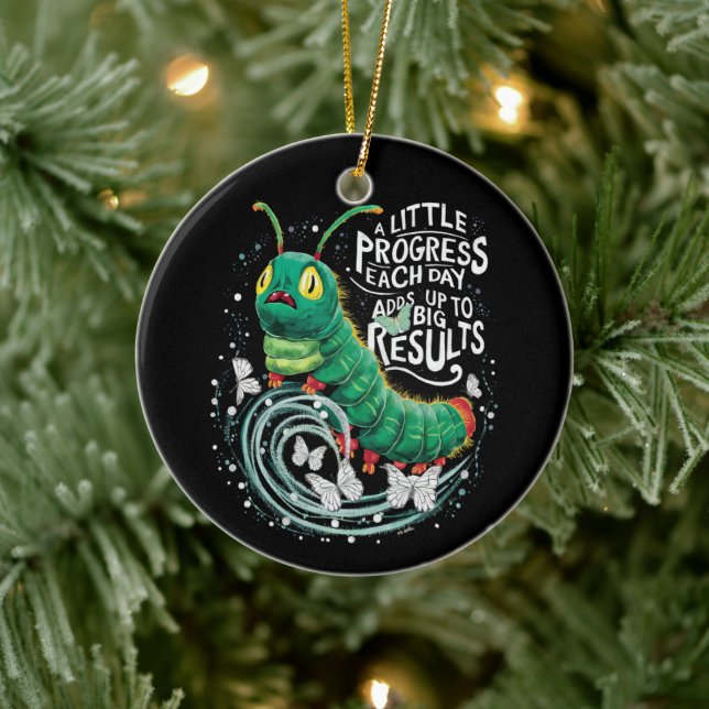 A Little Progress Each Day Hungry Caterpillar  Ceramic Ornament (Tree)