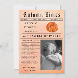 A little pumpkin arrived Autumn Birth Announcement
