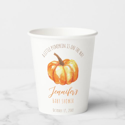 A Little Pumpkin Autumn Baby Shower Orange Script  Paper Cups