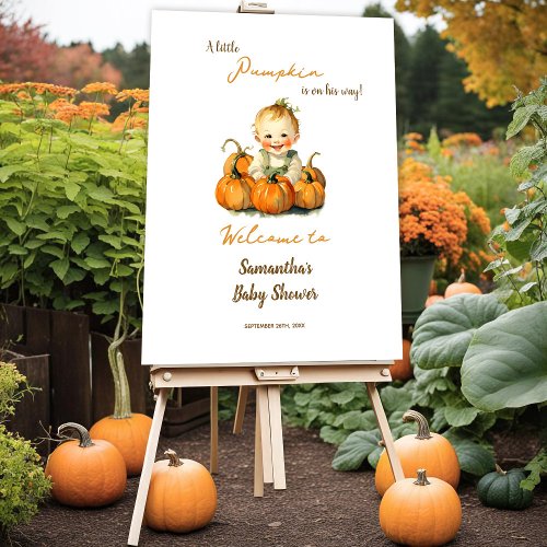 A Little Pumpkin Autumn Baby Shower Welcome Sign