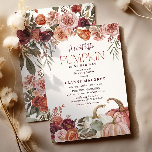 A little Pumpkin Autumn Blooms Baby Shower Invitation