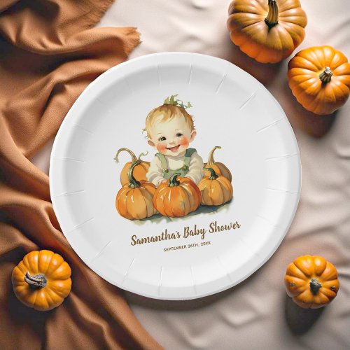 A Little Pumpkin Autumn Fall Baby Shower Boy Paper Plates