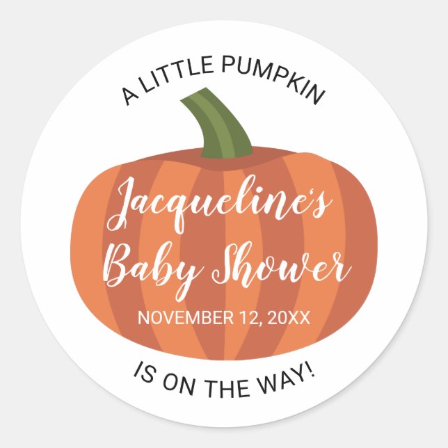 A Little Pumpkin Autumn Fall Baby Shower Classic Round Sticker (Front)