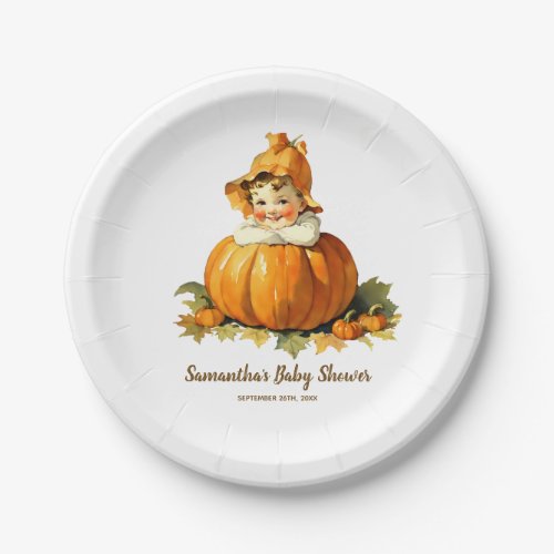 A Little Pumpkin Autumn Fall Baby Shower Girl Paper Plates