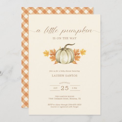 A Little Pumpkin  Autumn Fall Baby Shower   Invitation