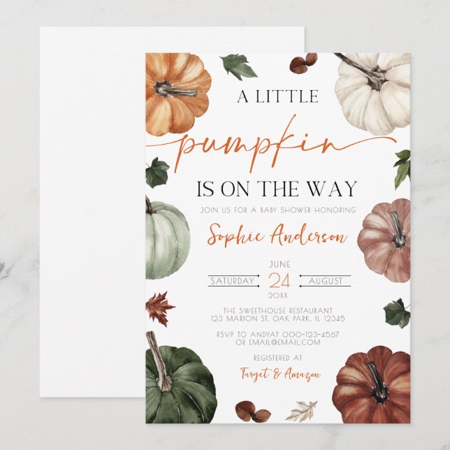 A Little Pumpkin Autumn Fall Baby Shower Invitation (Front/Back)
