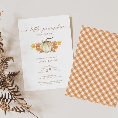 A Little Pumpkin  Autumn Fall Baby Shower   Invitation