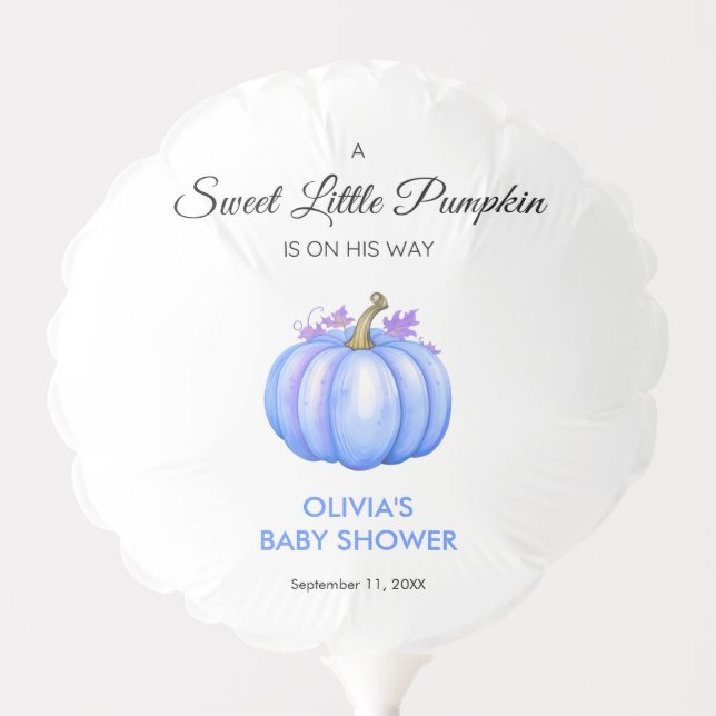 A Little Pumpkin Autumn Fall Blue Boy Baby Shower  Balloon (Front)