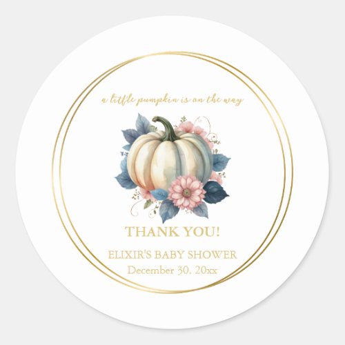 A Little Pumpkin Autumn Fall Floral Baby Shower Classic Round Sticker