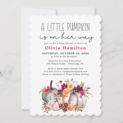 A Little Pumpkin Autumn Fall Floral Baby Shower  I Invitation