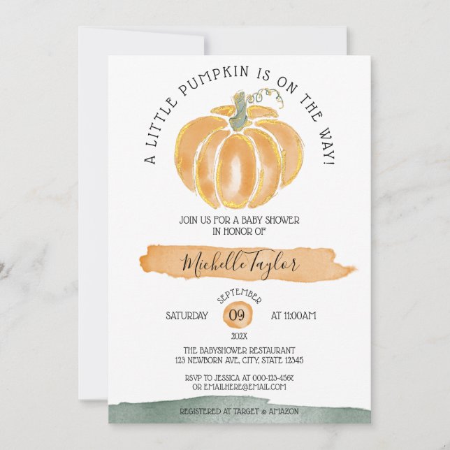 A Little Pumpkin Autumn Fall Floral Baby Shower In Invitation (Front)