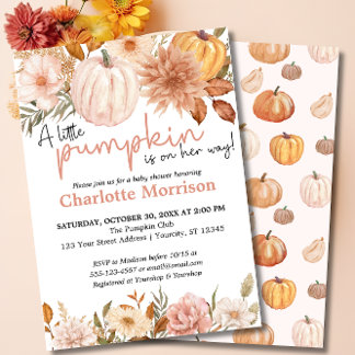 A Little Pumpkin Autumn Fall Floral Baby Shower In Invitation