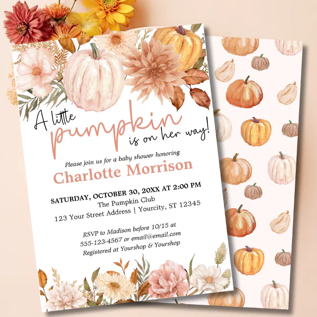 A Little Pumpkin Autumn Fall Floral Baby Shower In Invitation | Zazzle