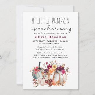 A Little Pumpkin Autumn Fall Floral Baby Shower Invitation