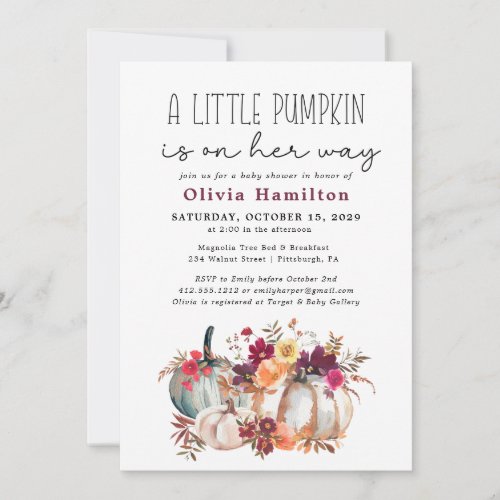 A Little Pumpkin Autumn Fall Floral Baby Shower  Invitation