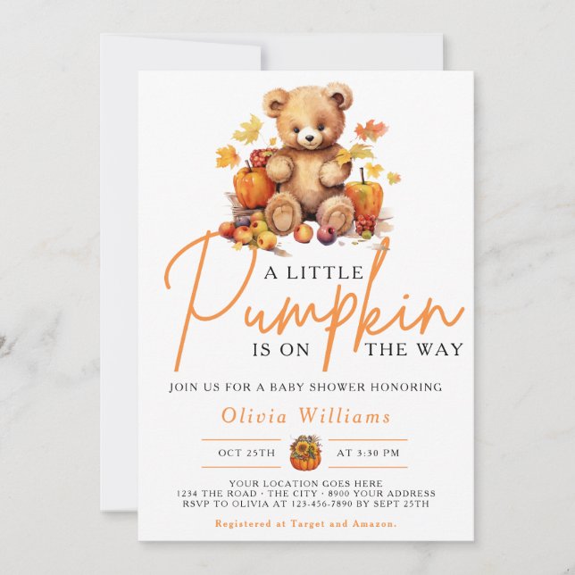 A Little Pumpkin Autumn Fall Floral Baby Shower Invitation (Front)