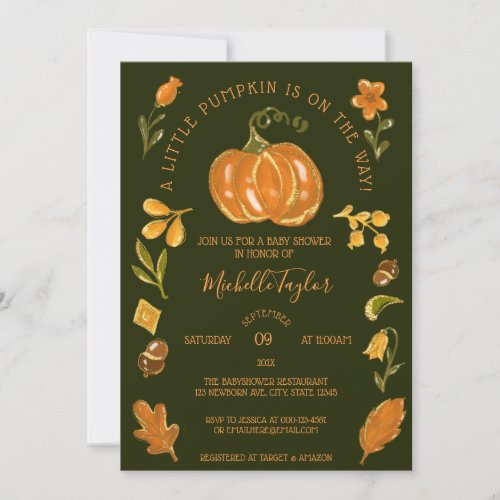 A Little Pumpkin Autumn Fall Floral Baby Shower Invitation