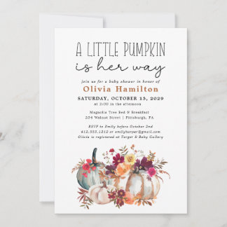 A Little Pumpkin Autumn Fall Floral Baby Shower Invitation