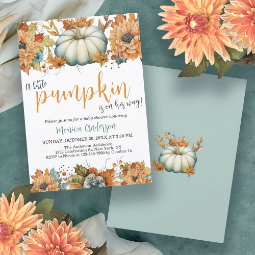 A Little Pumpkin Autumn Fall Floral Baby Shower Invitation