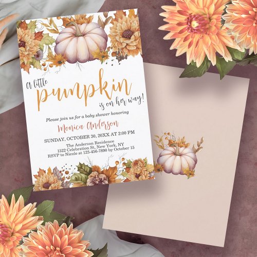 A Little Pumpkin Autumn Fall Floral Baby Shower Invitation