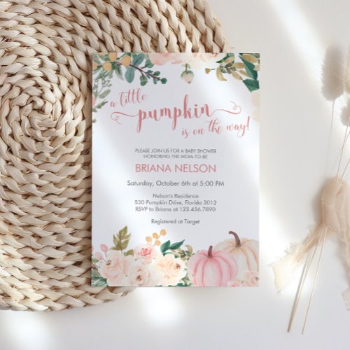 A Little Pumpkin Autumn Fall Floral Baby Shower Invitation