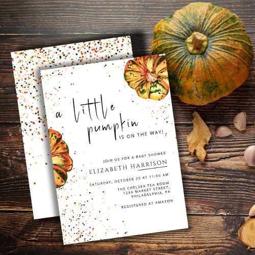 A Little Pumpkin Autumn Fall Floral Baby Shower Invitation