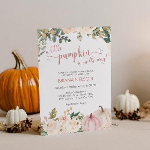 A Little Pumpkin Autumn Fall Floral Baby Shower Invitation