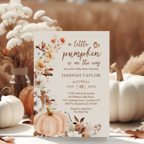 A Little Pumpkin Autumn Fall Floral Baby Shower Invitation