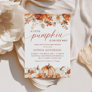 A Little Pumpkin Autumn Fall Floral Baby Shower Invitation