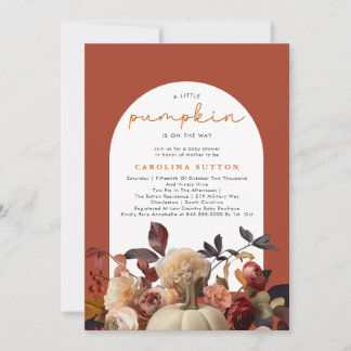 A Little Pumpkin Autumn Fall Floral Baby Shower Invitation