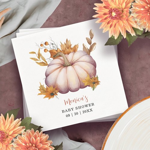 A Little Pumpkin Autumn Fall Floral Baby Shower Napkins