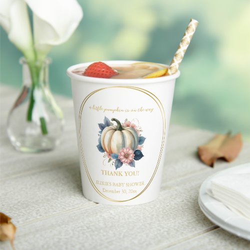 A Little Pumpkin Autumn Fall Floral Baby Shower Paper Cups