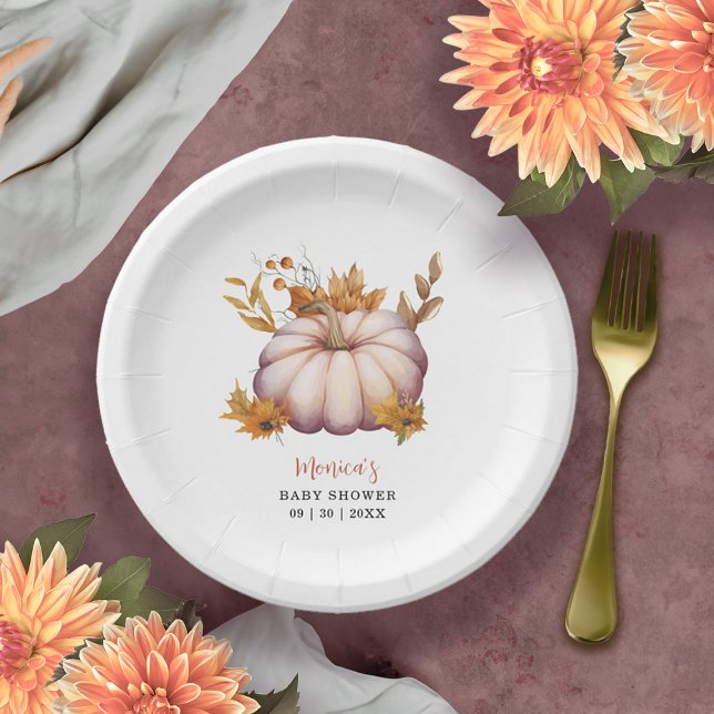 A Little Pumpkin Autumn Fall Floral Baby Shower Paper Plates (A Little Pumpkin Autumn Fall Floral Baby Shower Paper Plates)