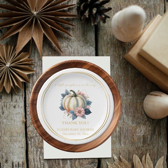 A Little Pumpkin Autumn Fall Floral Baby Shower Paper Plates (Creator Uploaded)