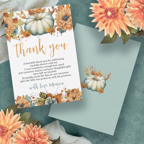 A Little Pumpkin Autumn Fall Floral Baby Shower Thank You Card