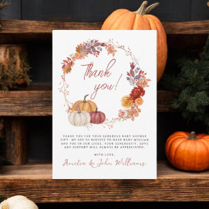 A Little Pumpkin Autumn Fall Floral Baby Shower Thank You Card