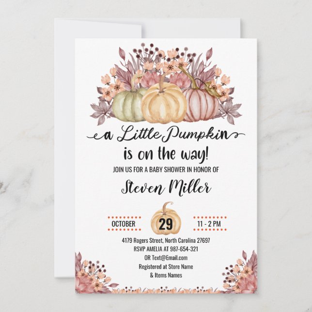A Little Pumpkin autumn fall flower Baby Shower Invitation (Front)