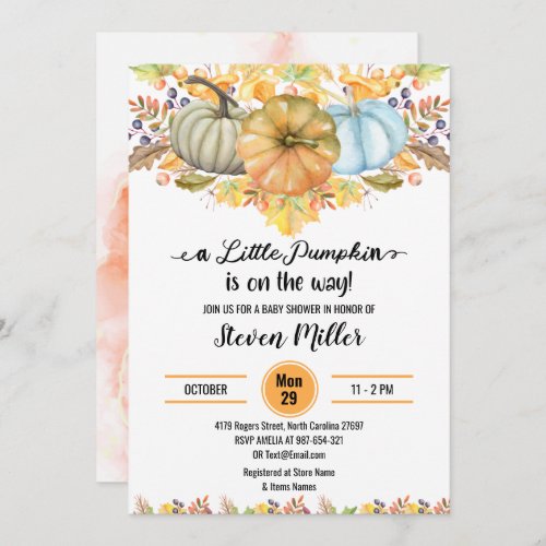 A Little Pumpkin autumn fall flower Baby Shower Invitation