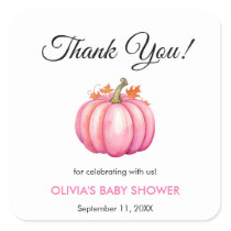 A Little Pumpkin Autumn Fall Pink Girl Baby Shower Square Sticker