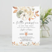 A Little Pumpkin Autumn Floral Fall Baby Shower Invitation (Standing Front)