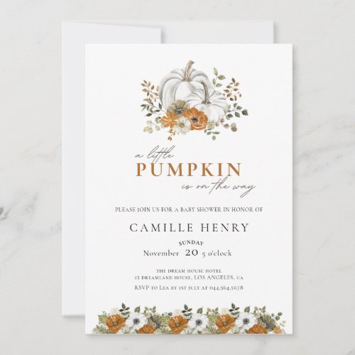 A little Pumpkin Autumn Floral Fall Baby Shower Invitation