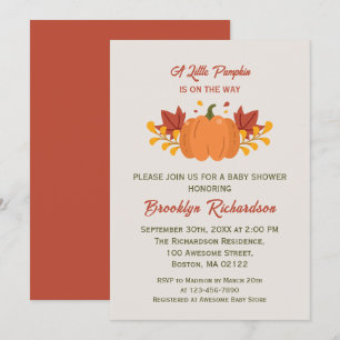 A Little Pumpkin Autumn Leaves Fall Baby Shower Invitation