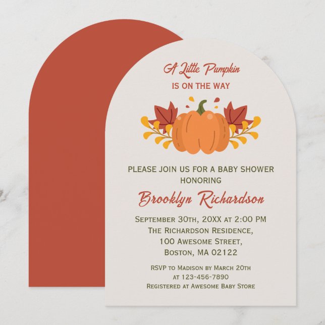A Little Pumpkin Autumn Leaves Fall Baby Shower Invitation (Front/Back)