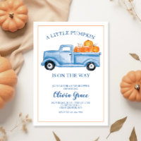 A Little Pumpkin Baby Shower Blue Truck Invitation