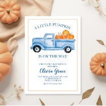 A Little Pumpkin Baby Shower Blue Truck Invitation