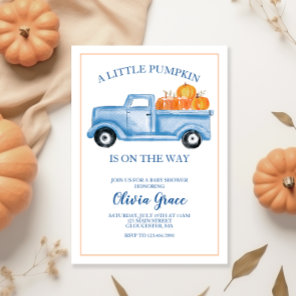 A Little Pumpkin Baby Shower Blue Truck Invitation